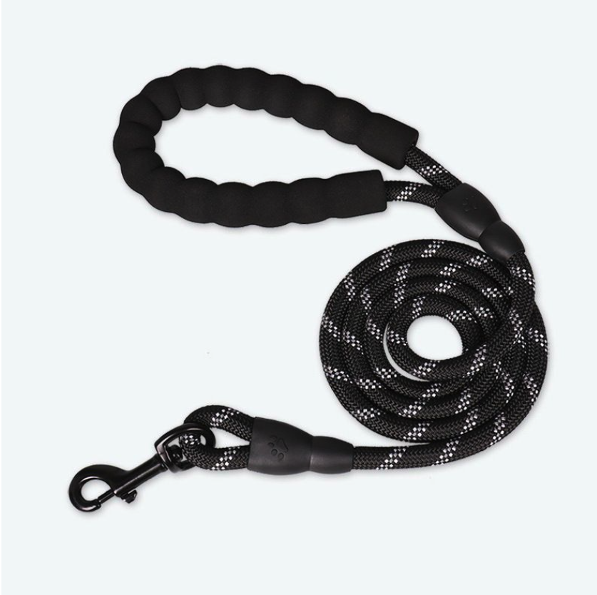 1.5 Meter Reflective Pet Rope Lead / Leash With Metal Clip Hook - Black