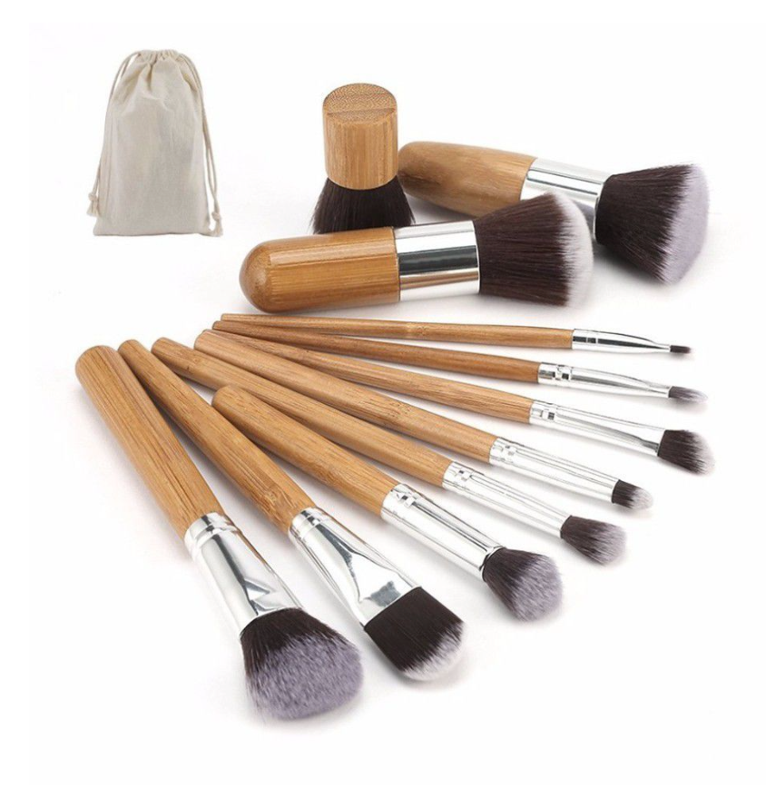 11 Piece Bamboo Makeup Brush Set