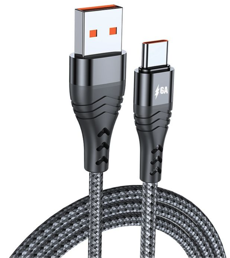 2 Pack USB Braided 6A 66W Fast Charge Compatible cable - Type C - Black - 3 m