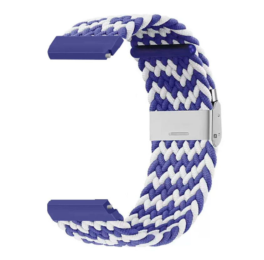 20mm Adjustable Braided Fabric Band for Samsung / Garmin / Huawei Watches - Blue White W