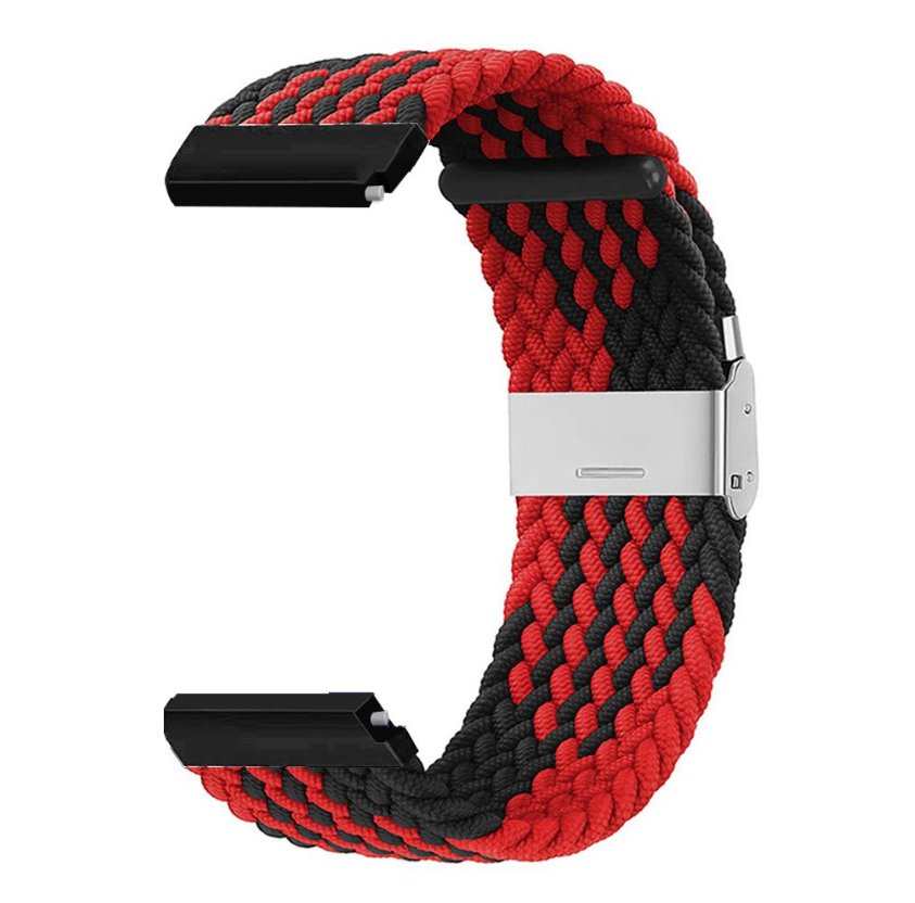 20mm Adjustable Braided Fabric Band for Samsung / Huawei / Garmin Watches - Black Red Z