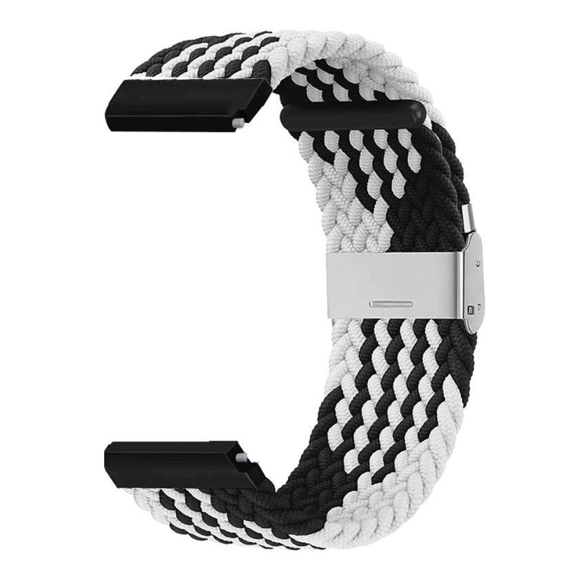 20mm Adjustable Braided Fabric Band for Samsung / Huawei / Garmin Watches - Black White Z