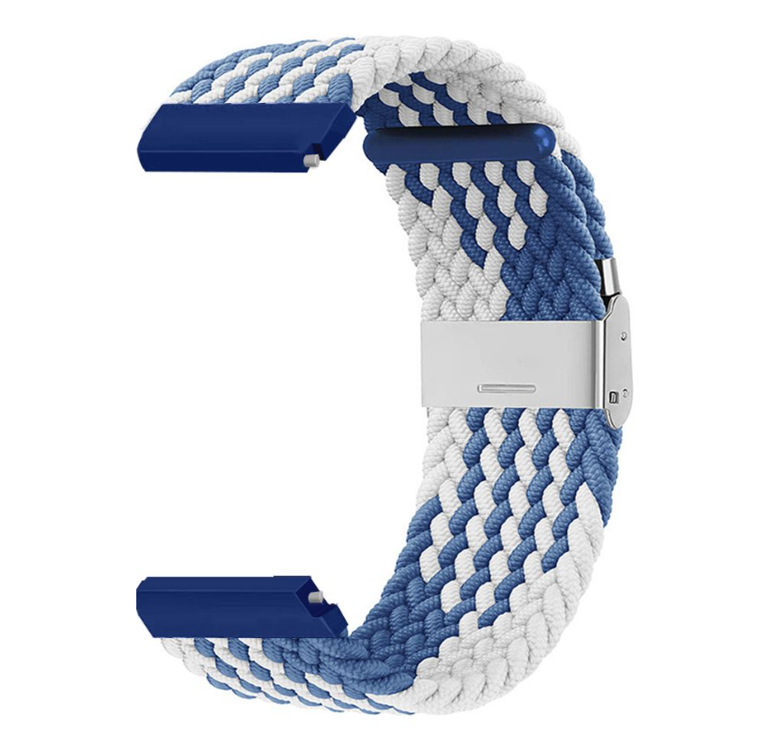 20mm Adjustable Braided Fabric Band for Samsung / Huawei / Garmin Watches - Blue White Z