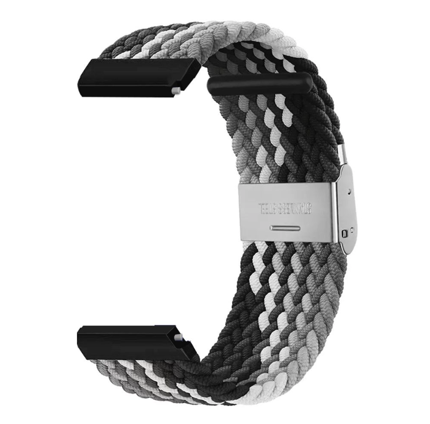 20mm Braided Fabric Band for Samsung, Huawei, Garmin Watches - Black Qloa