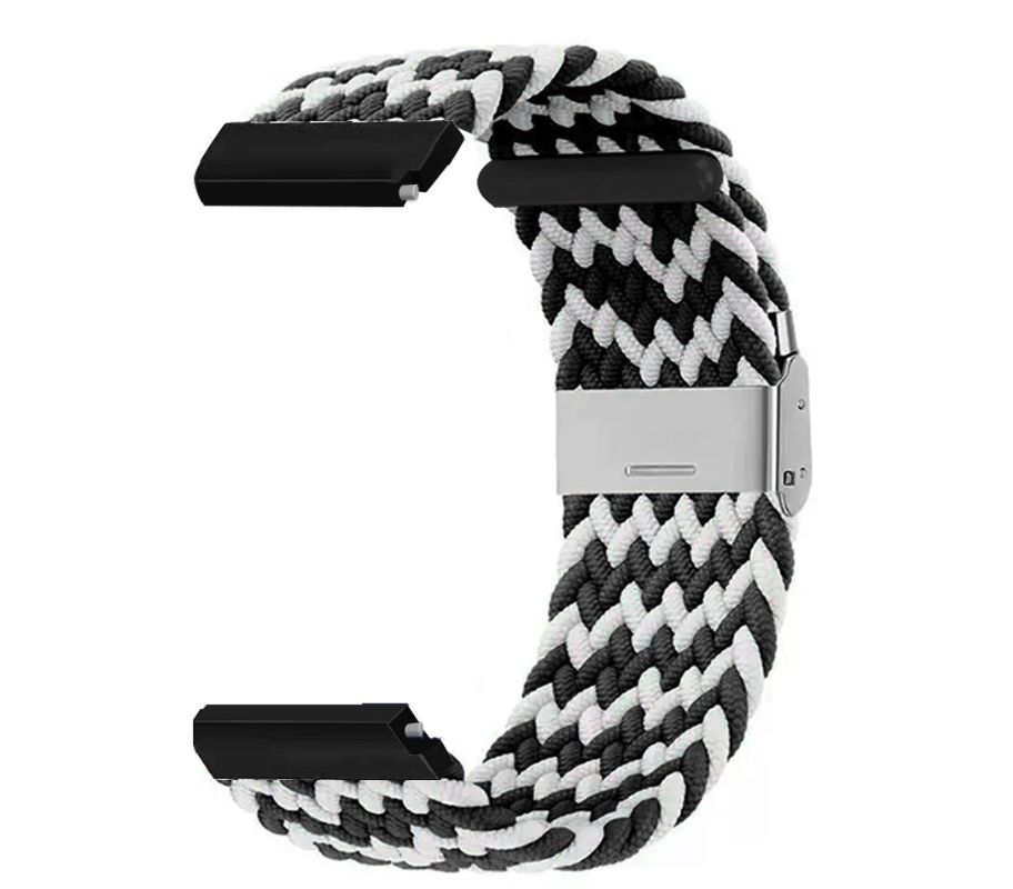 22mm Adjustable Braided Fabric Band for Samsung / Garmin / Huawei Watches - Black White W