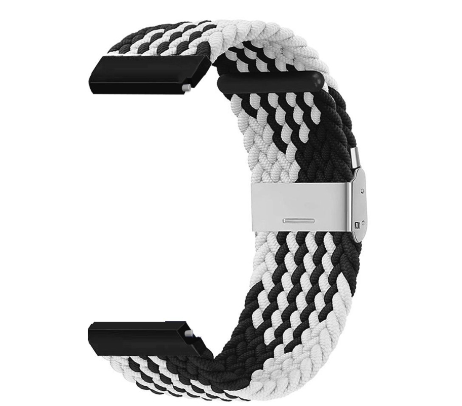 22mm Adjustable Braided Fabric Band for Samsung / Huawei / Garmin Watches - Black White Z