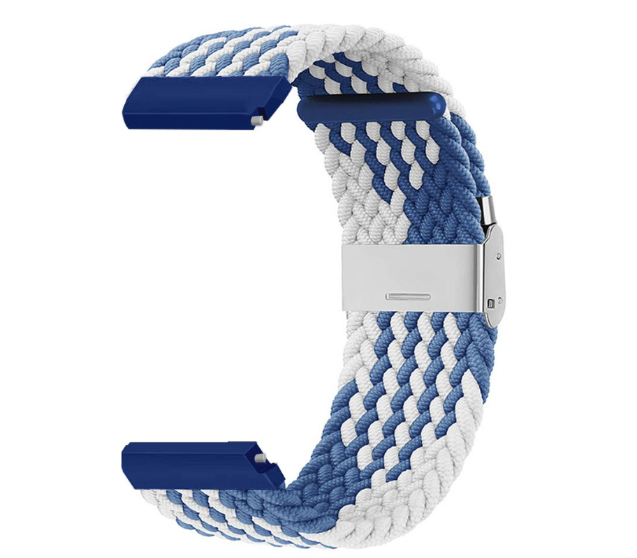 22mm Adjustable Braided Fabric Band for Samsung / Huawei / Garmin Watches - Blue White Z