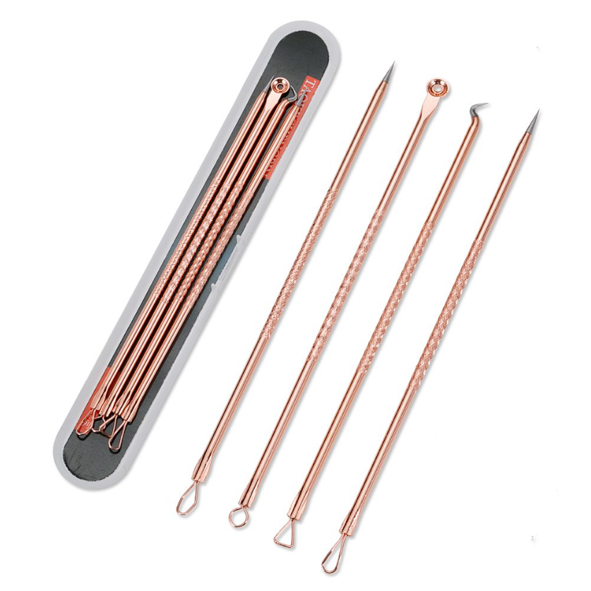 4 Piece Blackhead, Acne & Comedone Removal Kit With Travel Case - Rose Gold