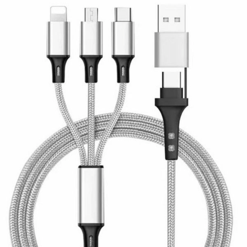 5 in 1 USB Charging Cable - Type C / Micro USB / Apple Lightning - Silver