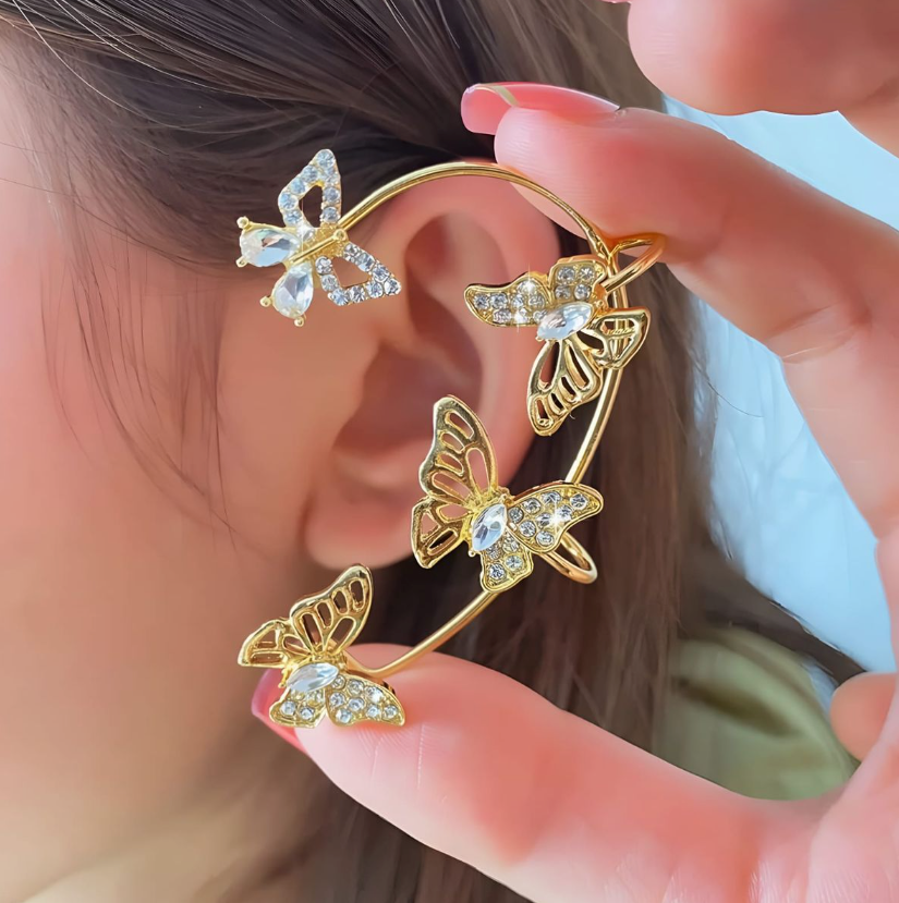 
                  
                    Bowtie Butterfly Design Ear Cuff / Wrap With Inlaid Rhinestones - Left Ear Gold
                  
                