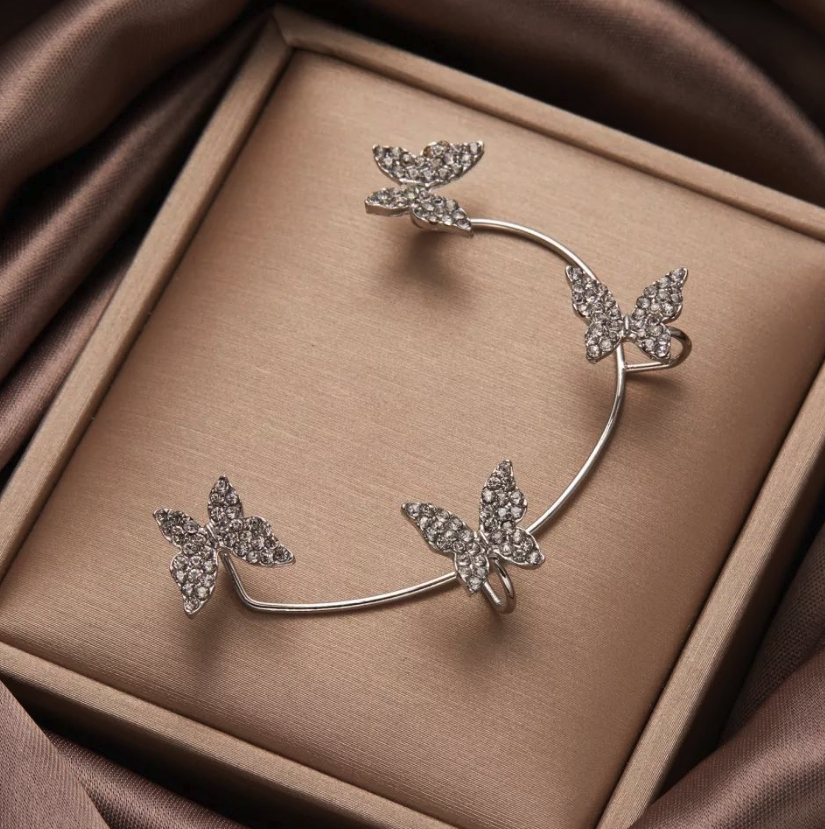 
                  
                    Butterfly Design Ear Cuff / Wrap With Inlaid Rhinestones - Left Ear Silver
                  
                