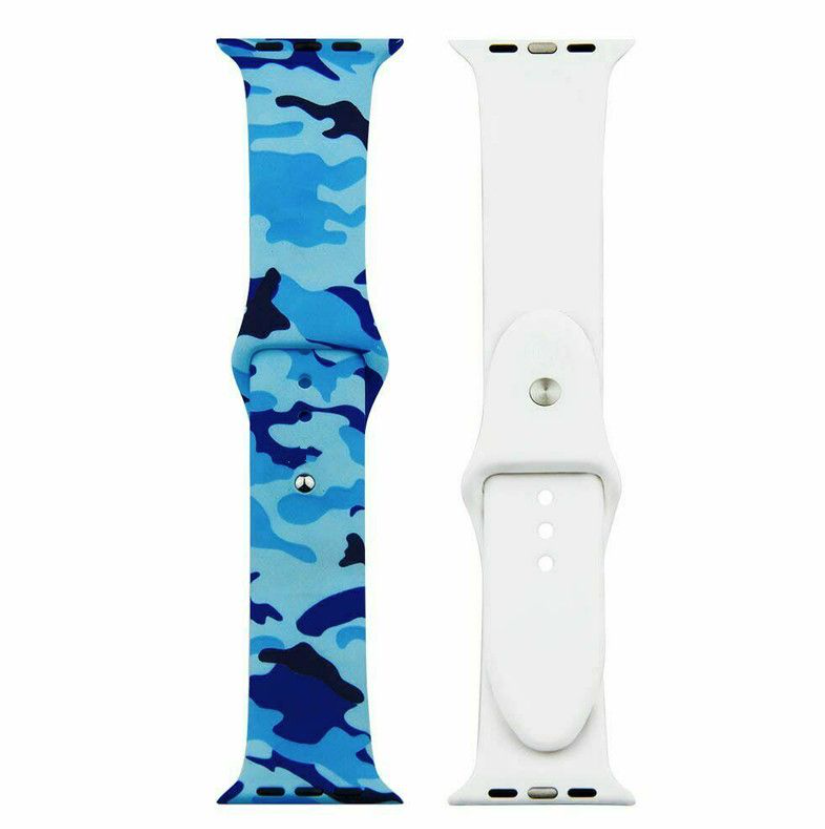 Camo Watch Strap / Band Compatible with Apple Watch - 42/44/45 mm - Blue Camo