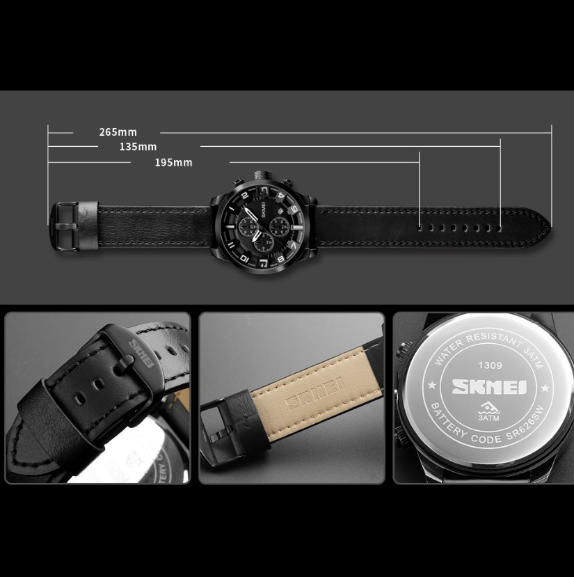 
                  
                    Chronograph Quartz Watch With Leather Band - Black & White
                  
                